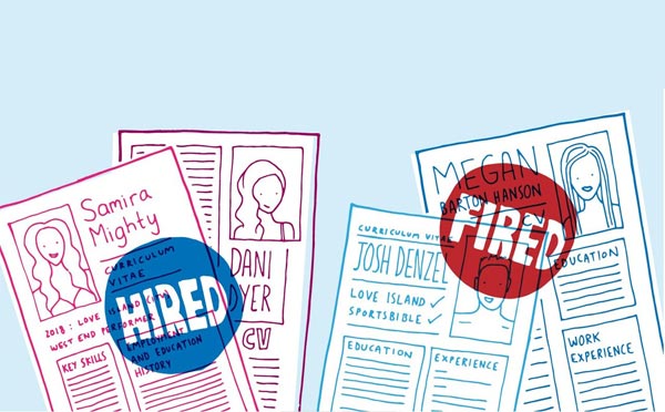 Hired Fired stamps