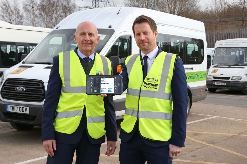 Sheffield City Council employee holding a mobile JobWatch device